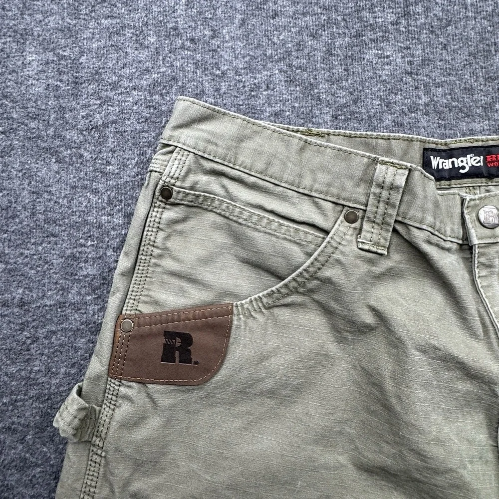 Wrangler Riggs Canvas Double Knee Cargo‎ Pants Green Carpenter Men's 38x30 Work